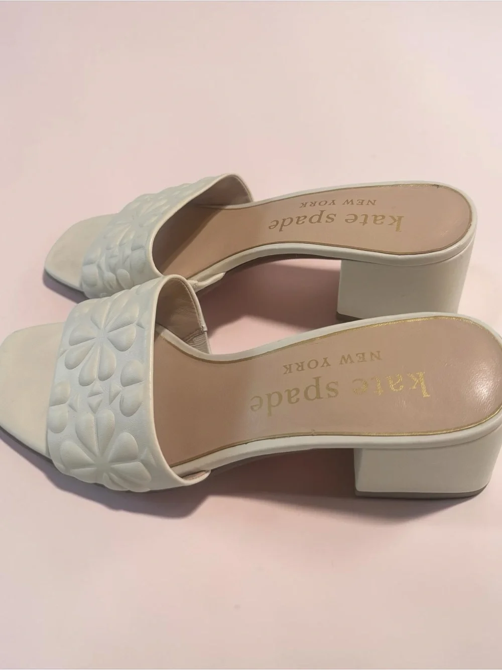 kate spade Cream Quilted Floral Block Heel Mules size 10B gentle use
